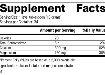 Calcium Lactate Powder, 12 Ounces, Rev 07 Supplement Facts