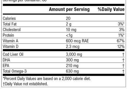 Cod Liver Oil, 180 Softgels, Rev 11 Supplement Facts