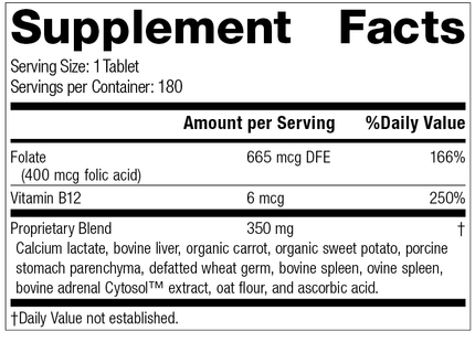 Folic Acid B12, 180 Tablets, Rev-04 Supplement Facts