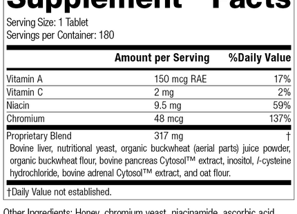 Chromium Complex, formerly known as Cataplex® GTF, 180 Tablets, Rev 03 Supplement Facts