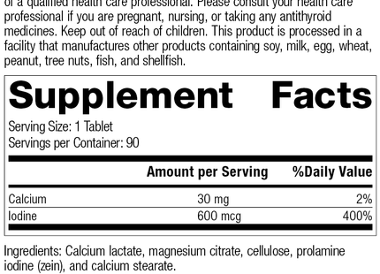 Prolamine Iodine, 90 Tablets, Rev 03 Supplement Facts