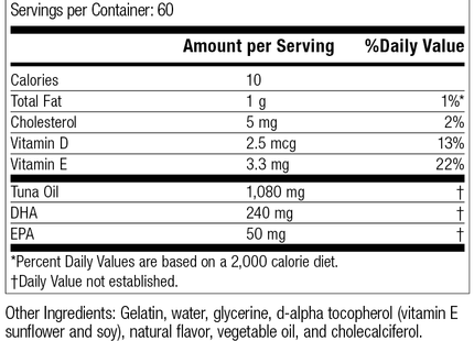 Tuna Omega-3 Chewable, 120 Softgels, Rev 12 Supplement Facts