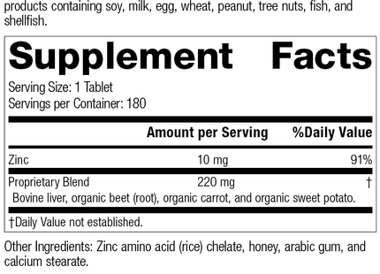 Zinc Chelate™, 180 Tablets, Rev 02 Supplement Facts