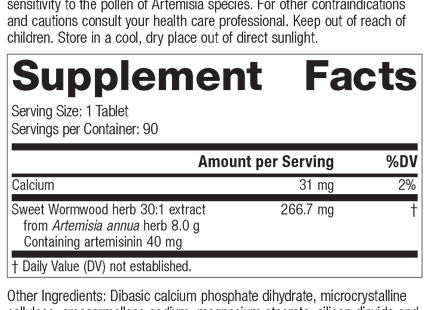 Artemisinin Forte Supplement Facts Label, Rev 01