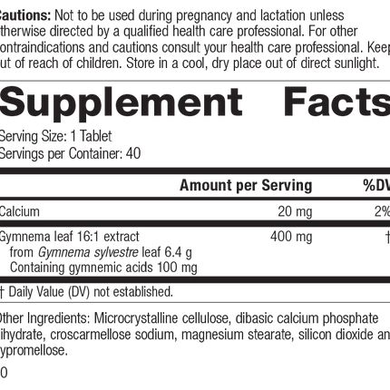 Gymnema, 40 Tablets, Rev 09 Supplement Facts