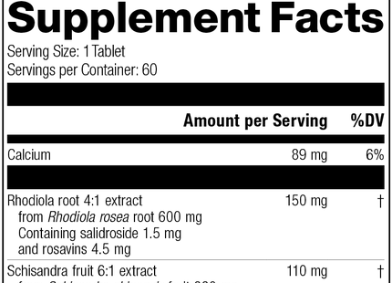 L1800 Rhodiola Schisandra R01 Supplement Facts Label