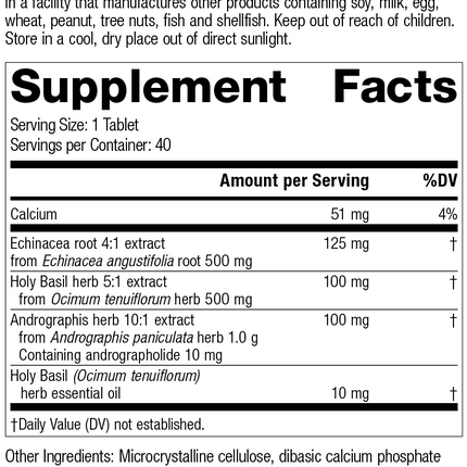 Andrographis Complex, 40 Tablets, Rev 09 Supplement Facts