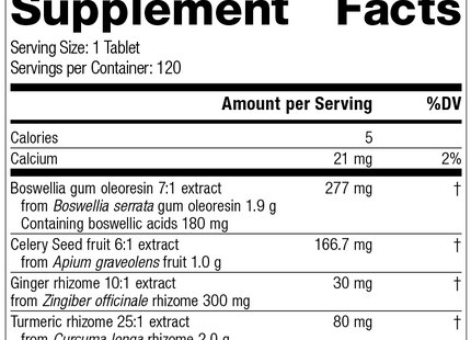 Boswellia Complex, 120 Tablets, Rev 04 Supplement Facts