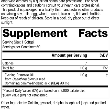 Evening Primrose Oil, 60 Capsules, Rev 10 Supplement Facts