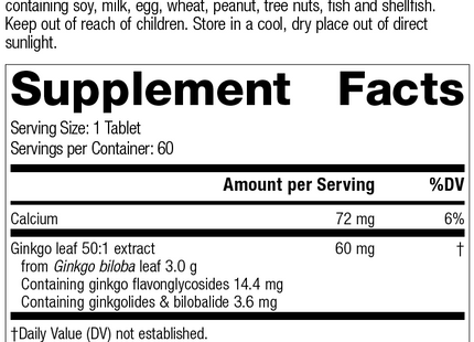 Ginkgo Forte, 60 Tablets, Rev 09 Supplement Facts