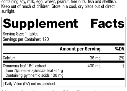 Gymnema, 120 Tablets, Rev 08 Supplement Facts