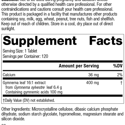 Gymnema, 120 Tablets, Rev 08 Supplement Facts