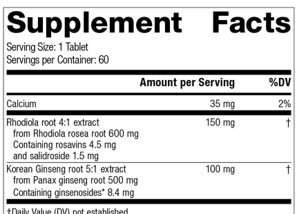 Rhodiola & Ginseng Complex, Rev 09 Supplement Facts