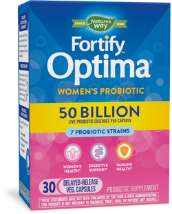 Nature's Way Optima Women's Probiotic offers 50 Billion live cultures and 7 probiotic strains. 