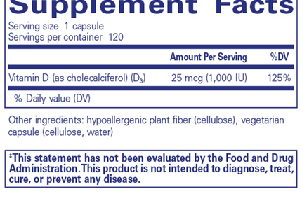 Vitamin D3 25 mcg (1,000 IU)