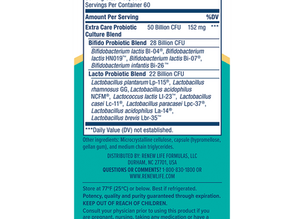 Extra Care Digestive Probiotic Capsules 50 Billion CFU