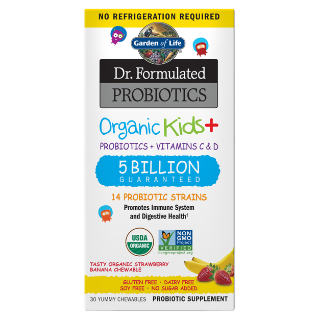 Dr. Formulated Probiotics Organic Kids+ Shelf-Stable Strawberry Banana 30 Chewables